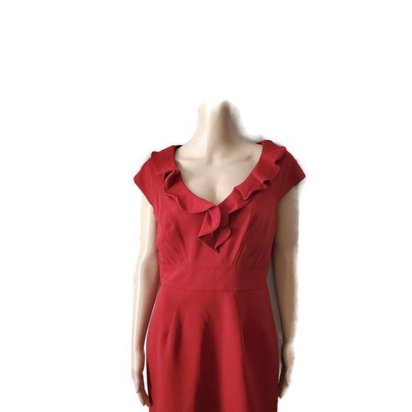 Sandra Darren Women’s Ruffle Front V-Neck Cap Sleeve Sheath Dress Size 8 - Picture 5 of 13